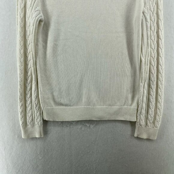 H&M Basic Sweater Women's Sz M Ivory White Crew Neck Cable Knit Pullover Stretch - Picture 8 of 11